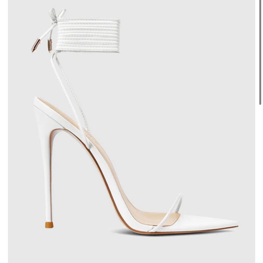 EUC FEMME LA Luce Minimale Frost White Stiletto Heels size 40/10 Lace Up